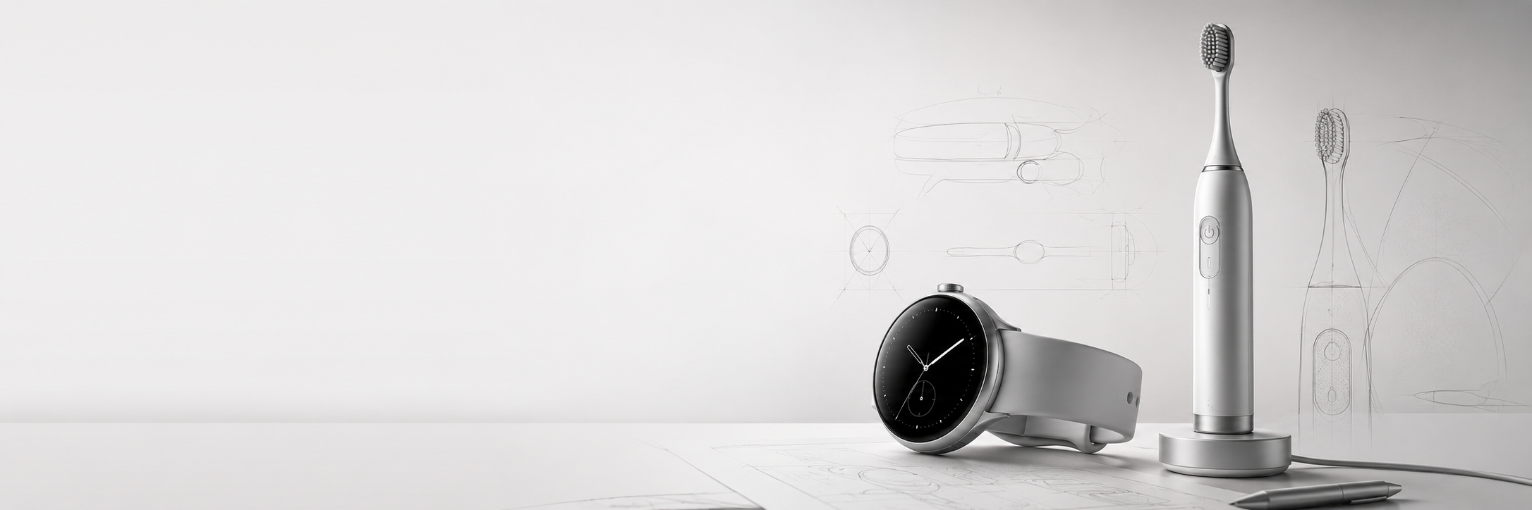 Smart watch and electric toothbrush industrial design hero banner